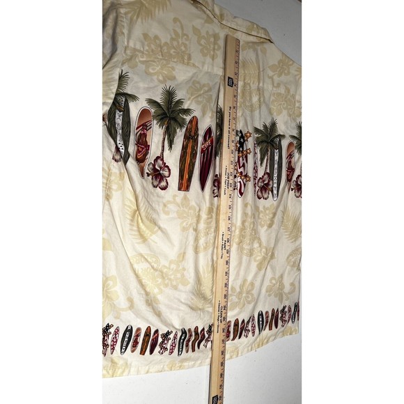 Palmwave Men's Hawaiian Camp Shirt‎ Ivory Surf Boards Palms Shirt SS L - Picture 8 of 9